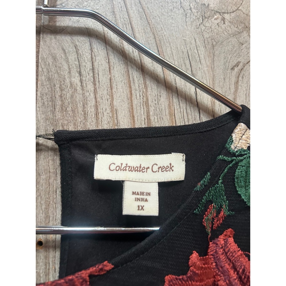 Coldwater Creek Women 1X Black Red Floral Embroidered Mesh Long Sleeve Blouse - Picture 4 of 6